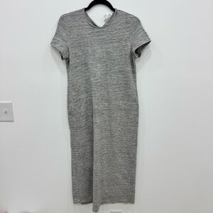 J. Jill | Heather Grey Silver Short Sleeve Long Midi Dress twist back detail